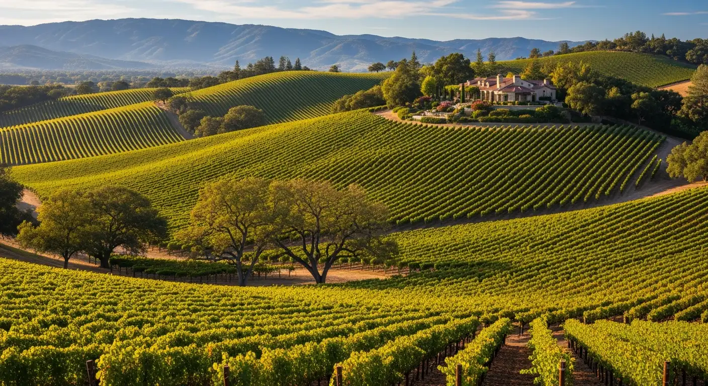 Vineyard rows across Napa Valley Wine Country